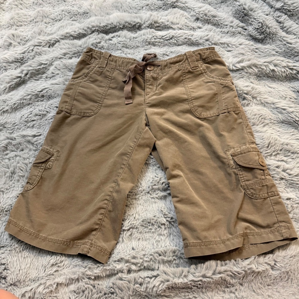 Mossimo Supply Co Brown Corduroy Cargo Bermuda Shorts Size 5 Drawstring Y2K